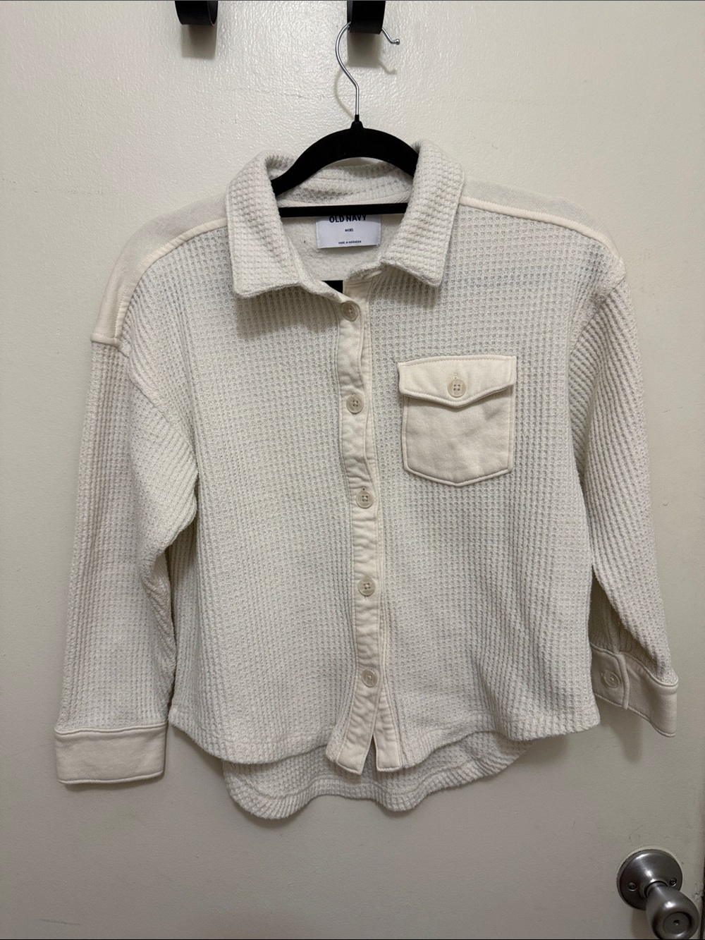 Old Navy Cream Waffle-Knit Button-Front Cardigan Shirt